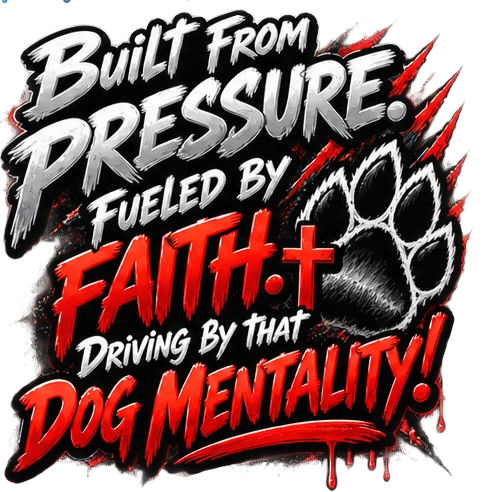 Built From Pressure Fueled By Faith Dog Mentality hoodie back graphic red version